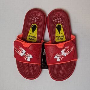 NWT Under Armour Red Mercenary Slides Size 4 Sandals 3026154-600